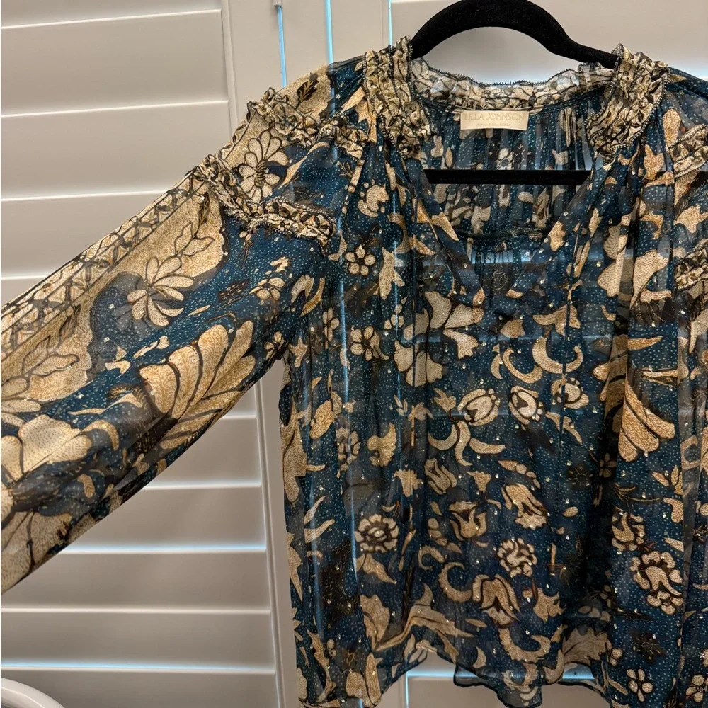 Ulla Johnson Blue and Cream Floral Blouse - Picture 3 of 3
